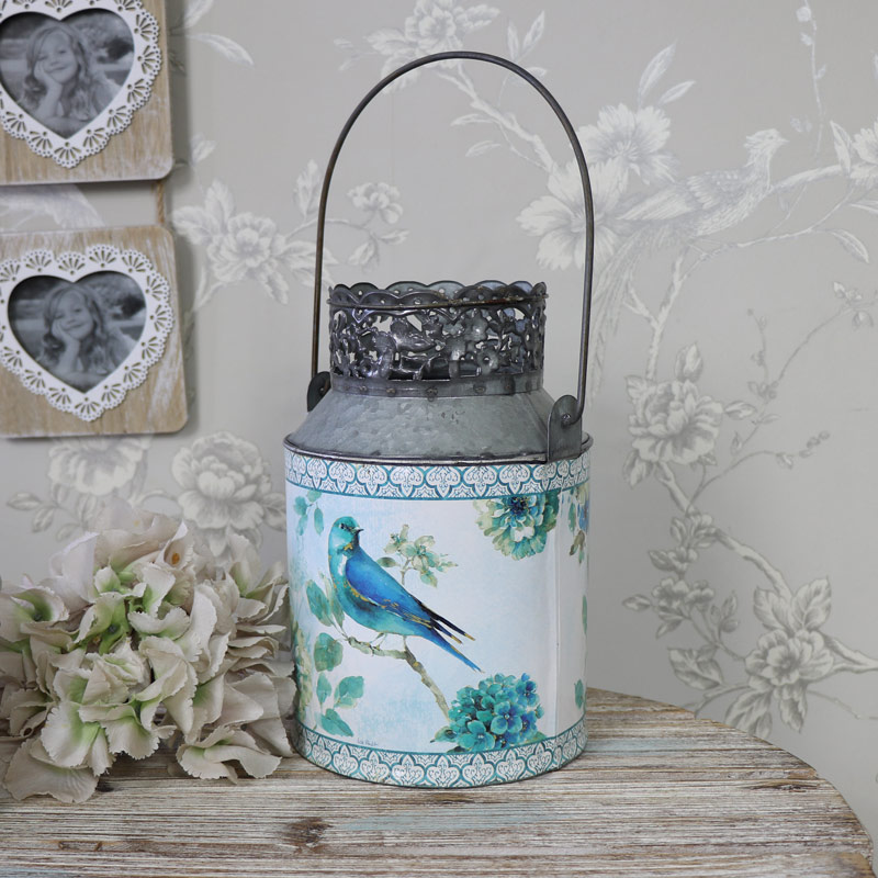 Metal Blue Bird Decorative Urn