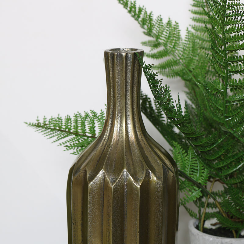 Metal Gold Ridged Bottle Vase