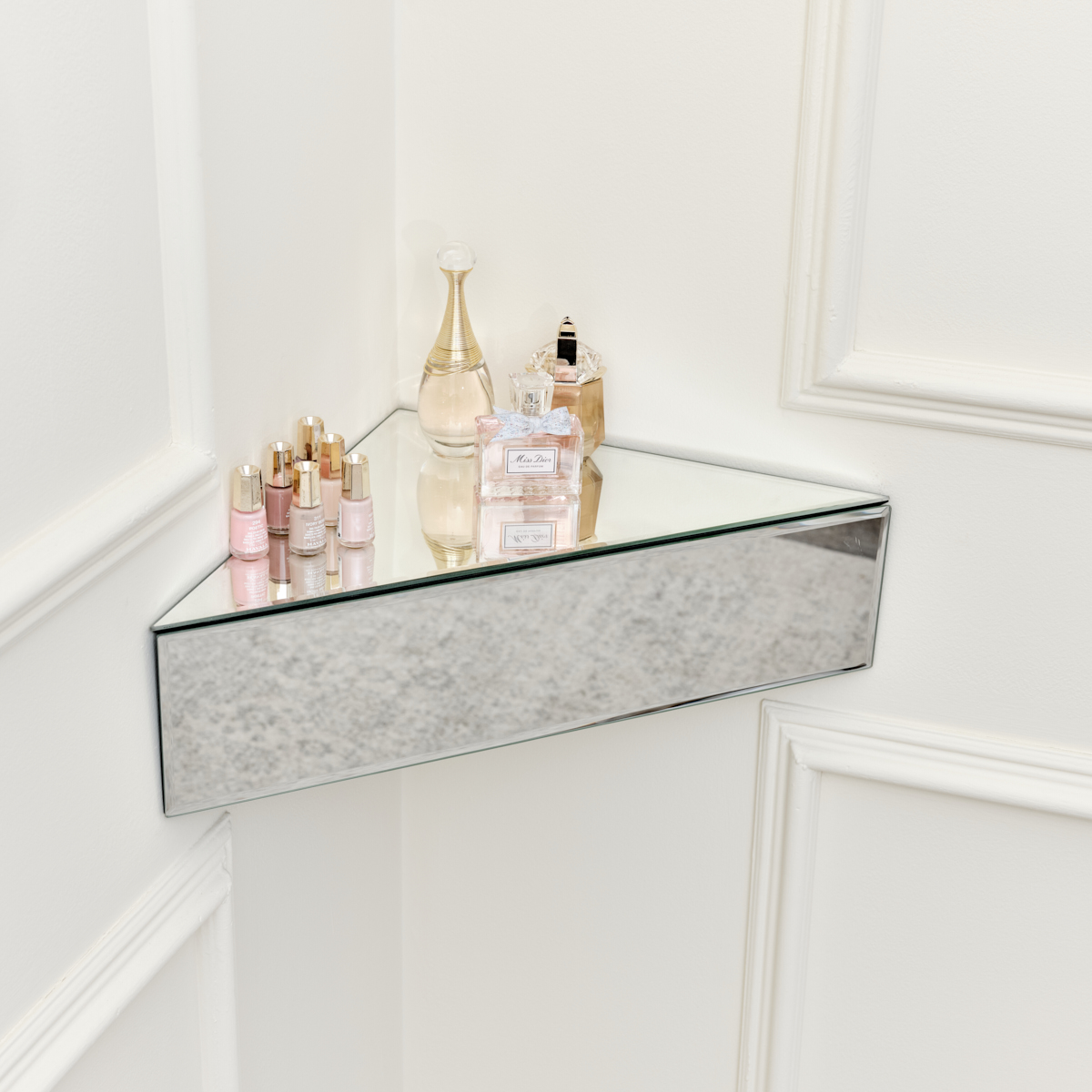 Mirrored Floating One Drawer Corner Shelf / Dressing Table Melody Maison