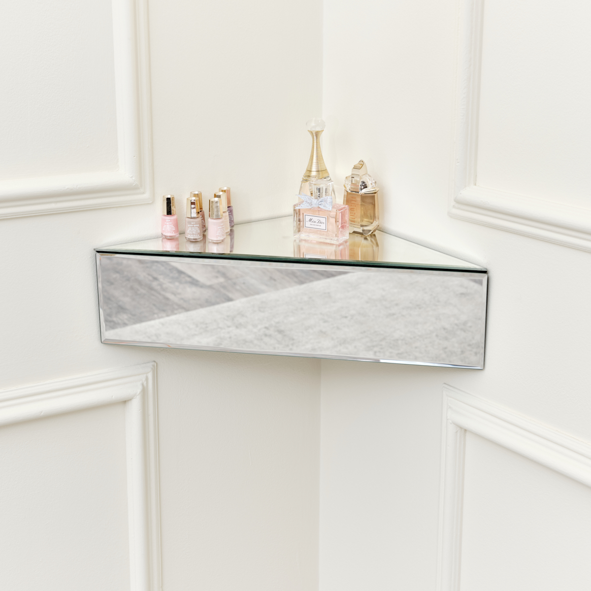 Mirrored Floating One Drawer Corner Shelf / Dressing Table Melody Maison