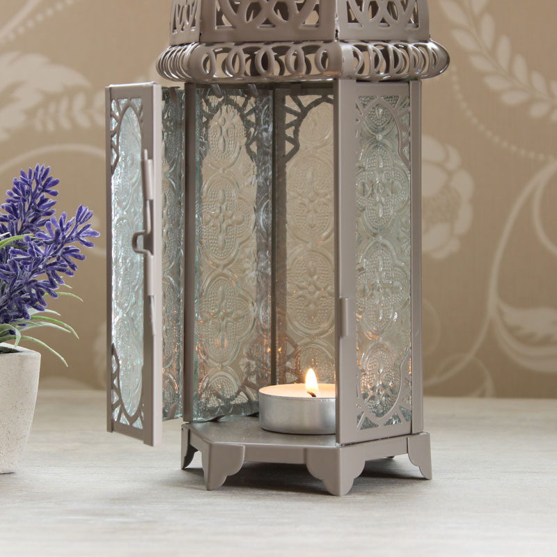 Grey Moroccan Style Tealight Lantern