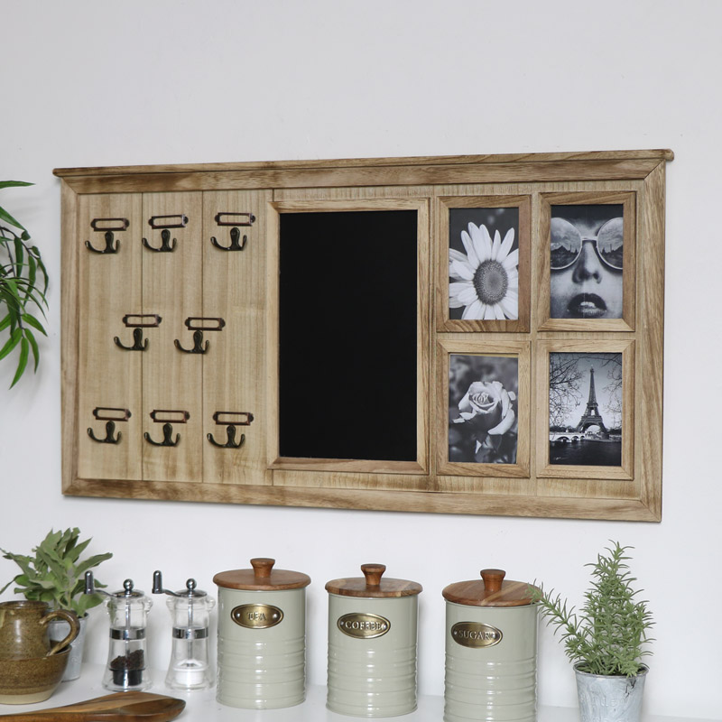 Multi Purpose Blackboard, Key Hooks & Photo Frame Display