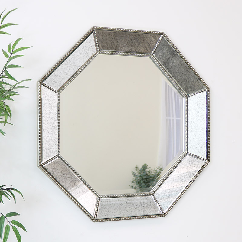 Octagon Antique Bevelled Wall Mirror, Vintage Beveled Wall Mirror
