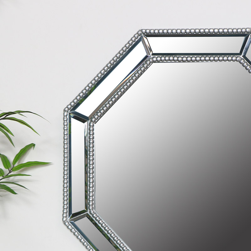 Octagonal Silver Beaded Wall Mirror 50cm x 50cm