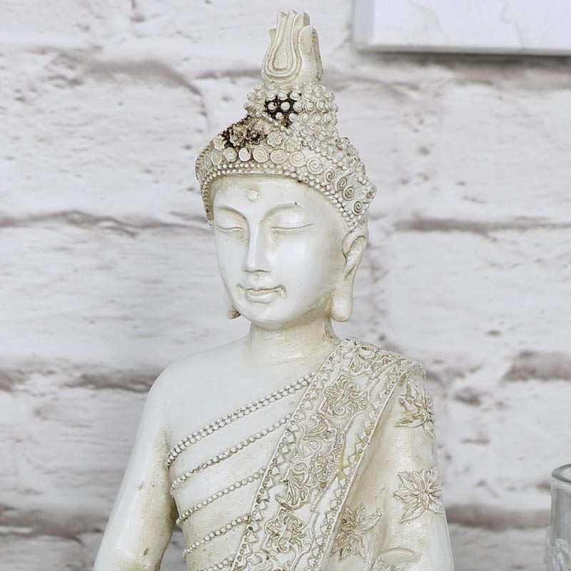 Ornate Cream Sitting Buddha Ornament