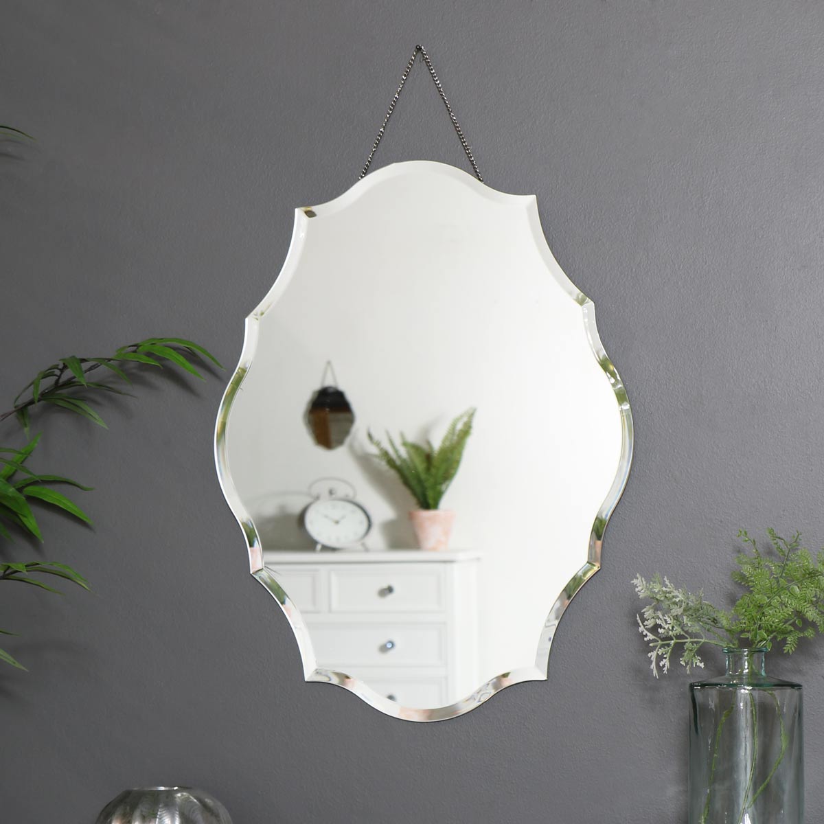 Ornate Framless Bevelled Wall Mirror, Antique Frameless Beveled Mirror
