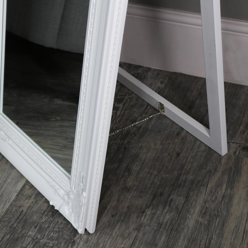 Ornate Gloss White Floor Standing Cheval Mirror