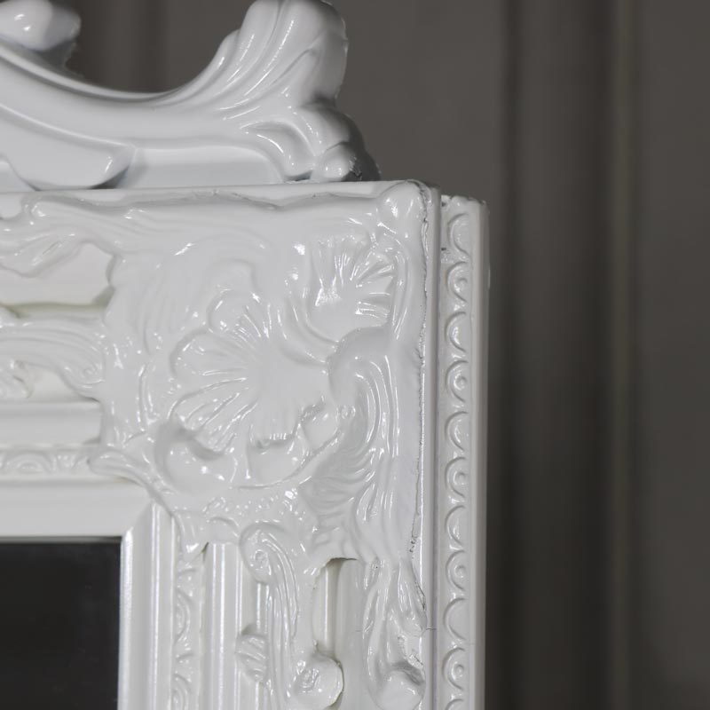 Ornate Gloss White Floor Standing Cheval Mirror