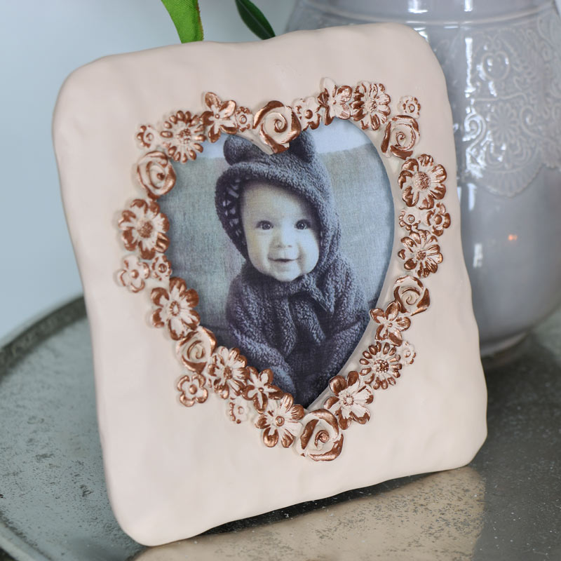 Ornate Pink Rose Heart Photograph Frame