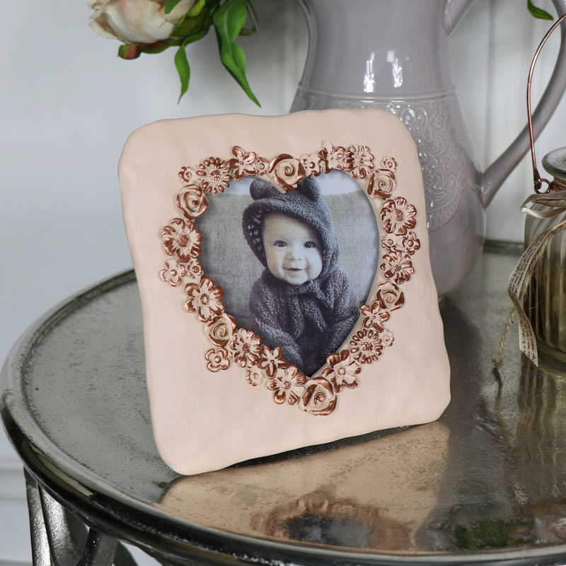 Ornate Pink Rose Heart Photograph Frame