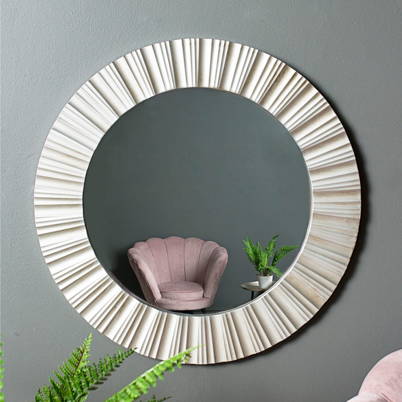 Ornate Round Silver Wall Mirror, Decorative Round Wall Mirrors