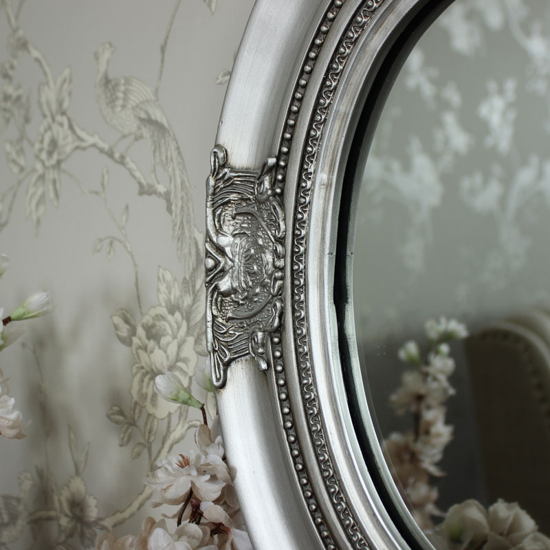 Ornate Silver Oval Wall Mirror