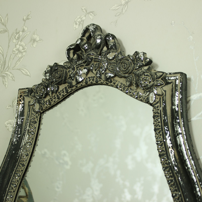 Ornate Vintage Grey Rose & Ribbon Wall Mirror