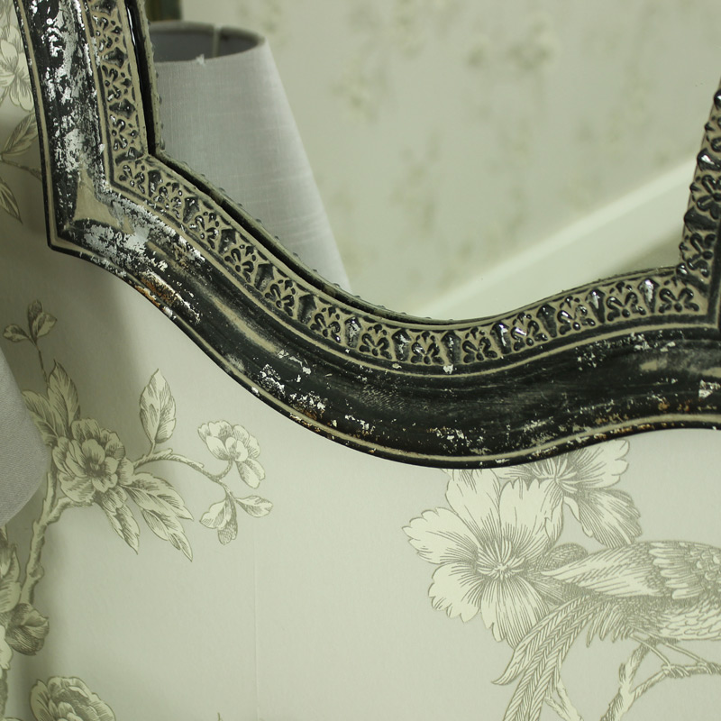 Ornate Vintage Grey Rose & Ribbon Wall Mirror