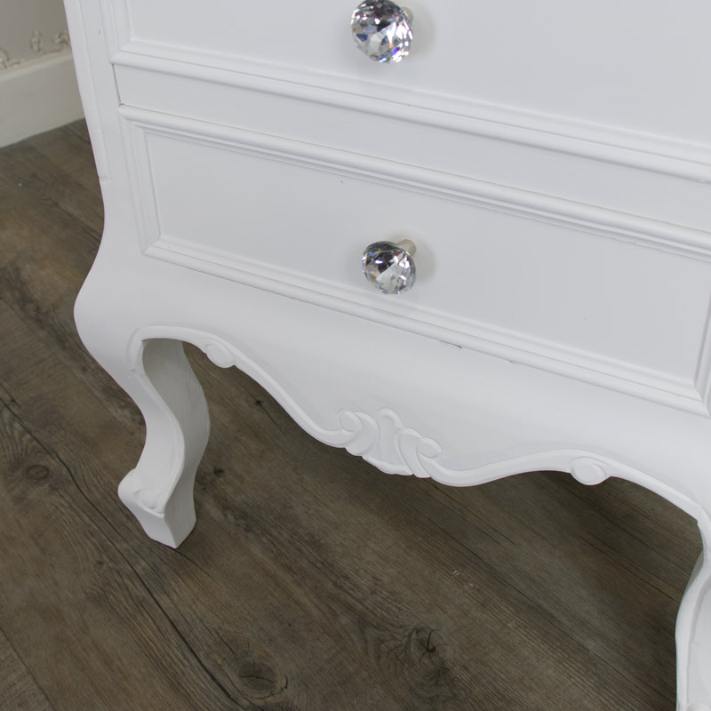 Ornate White 3 Drawer Bedside Chest - Elise White Range