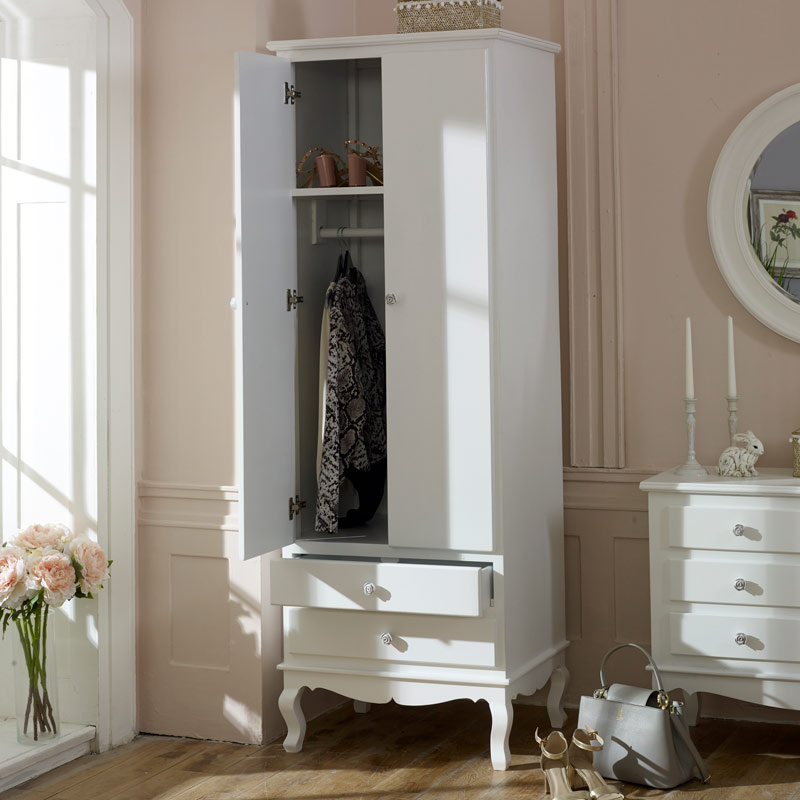 Ornate White Vintage Slim Double Wardrobe - Lila Range