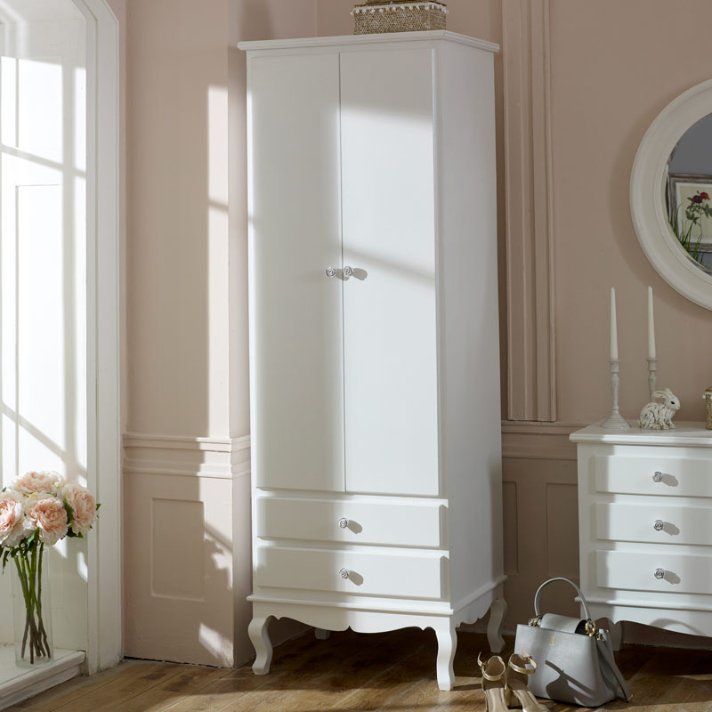 Ornate White Vintage Slim Double Wardrobe - Lila Range