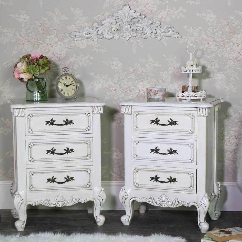Pair Of Ornate Cream Bedside Chests Limoges Range