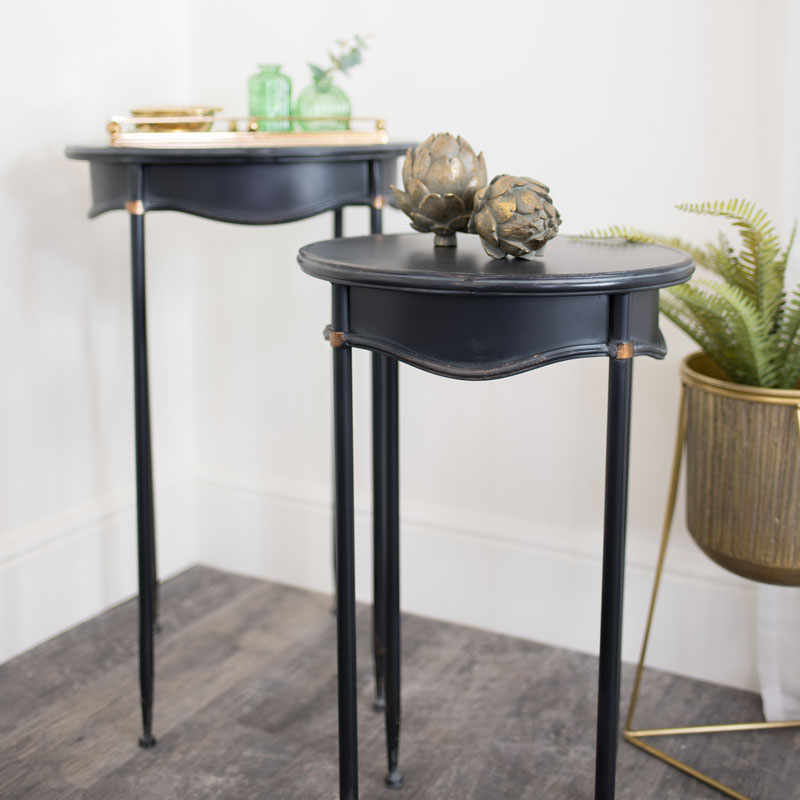 Engaging pictures of end tables Pair Of Black Vintage Metal Side Tables