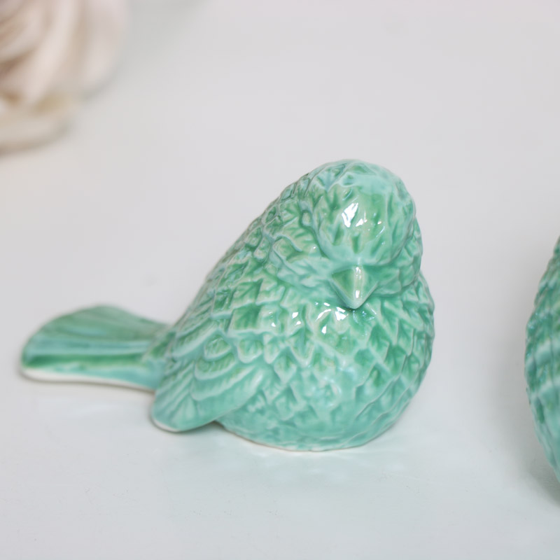 Pair of Blue Ceramic Bird Ornaments