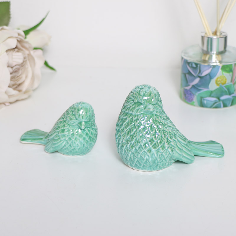 Pair of Blue Ceramic Bird Ornaments