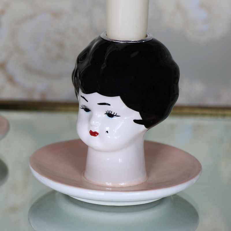 Pair of Boudoir Doll Head Candlesticks