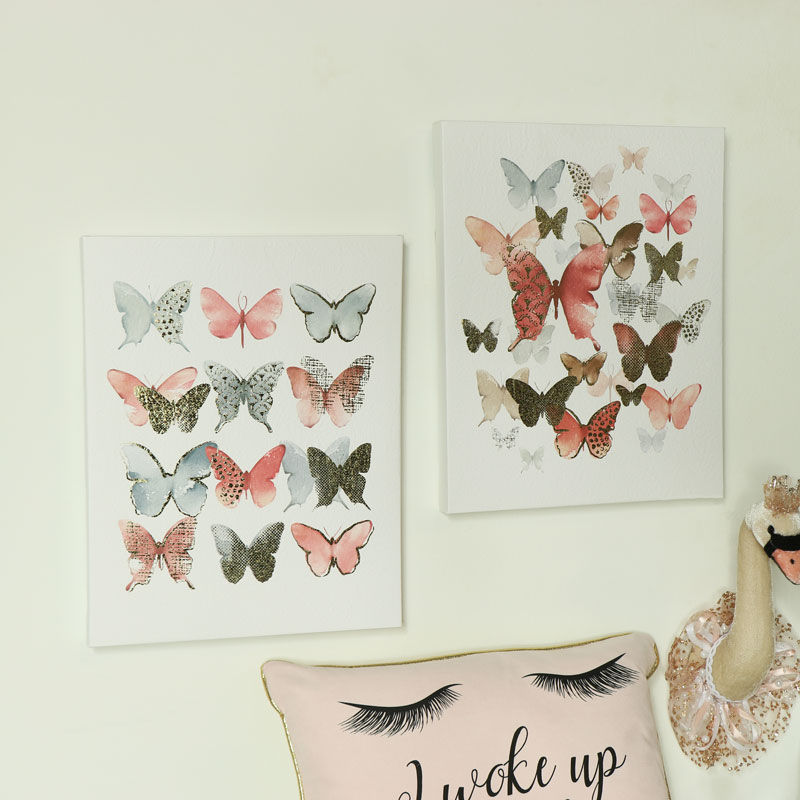 Pair of Butterfly Prints on Canvas