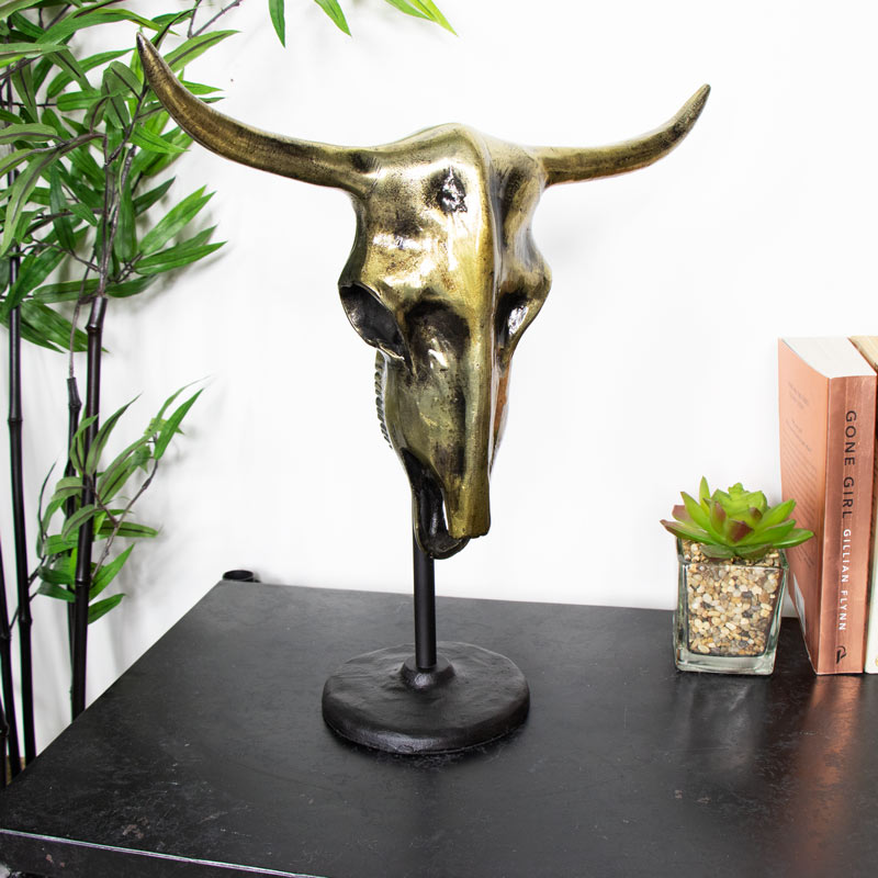 Pair of Distressed, Decorative, Bronze Buffalo Skulls 