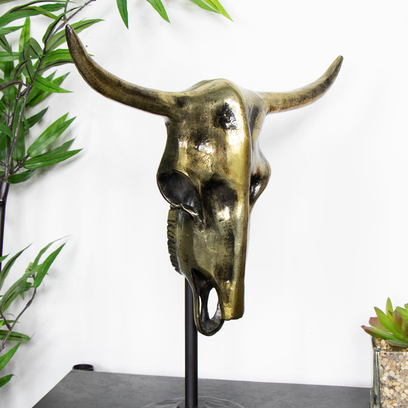 Pair of Distressed, Decorative, Bronze Buffalo Skulls 