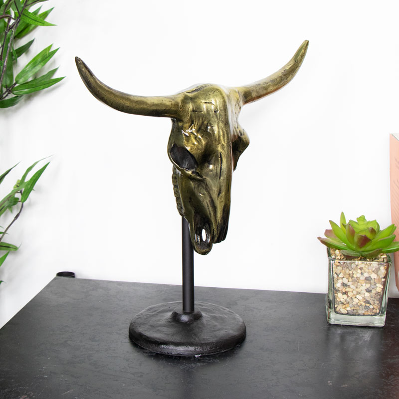 Pair of Distressed, Decorative, Bronze Buffalo Skulls 