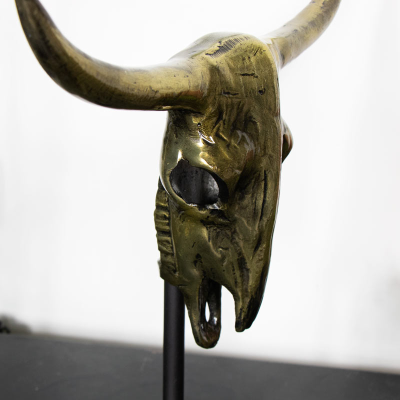 Pair of Distressed, Decorative, Bronze Buffalo Skulls 