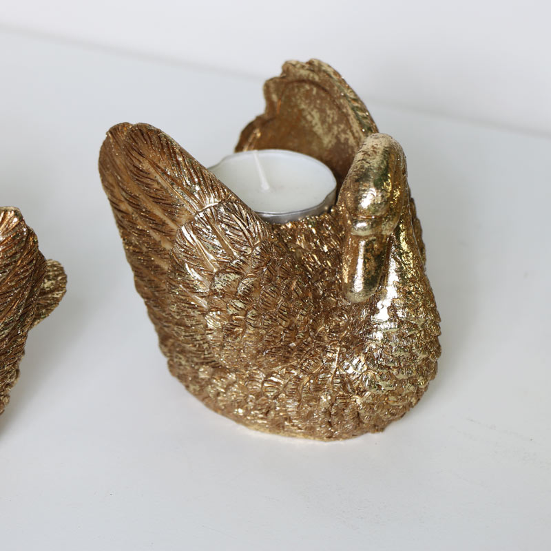 Pair of Gold Swan Candle Holders 
