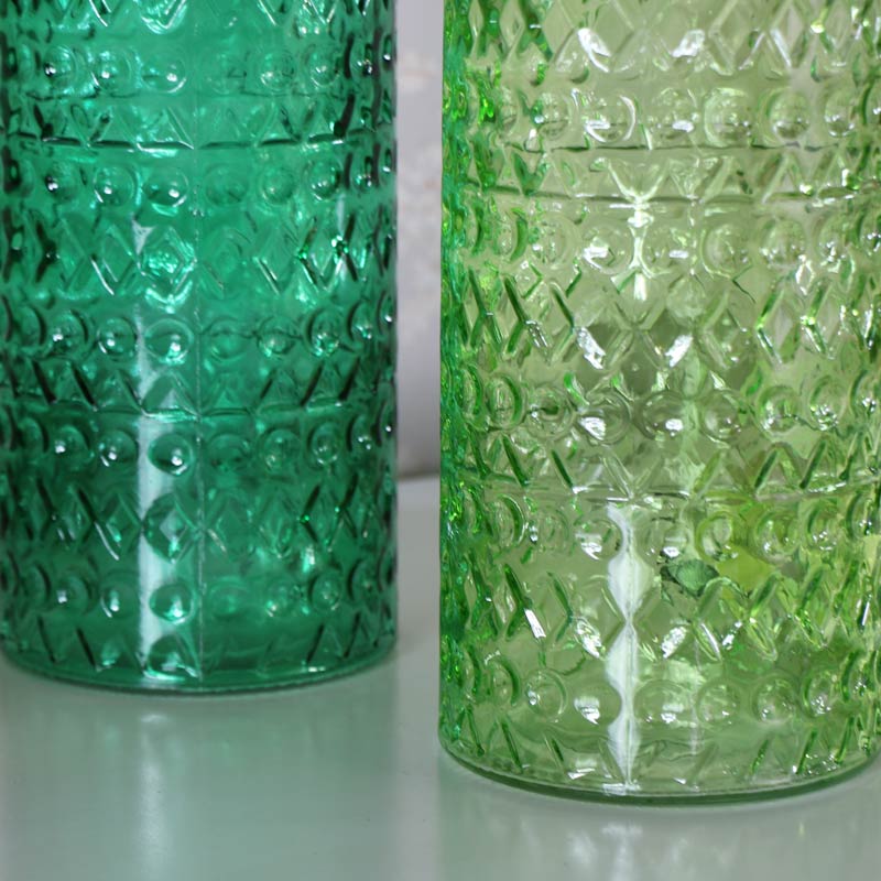 Pair of Green Glass Decorative Bottles