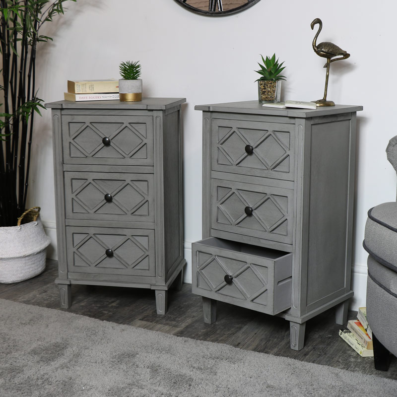 Pair of Grey Bedside Table / Chests - Venice Range