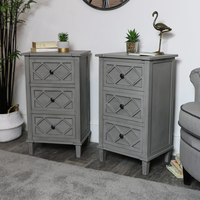 Pair of Grey Bedside Table / Chests - Venice Range