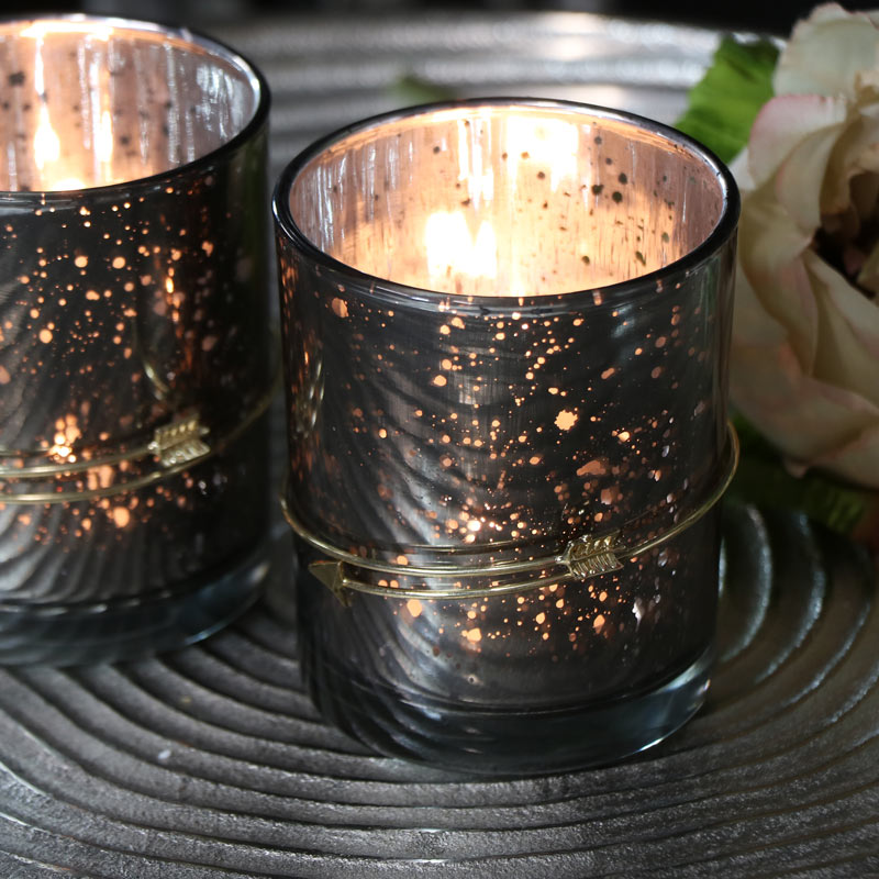Pair of Grey Glass Tealight Candle Holders