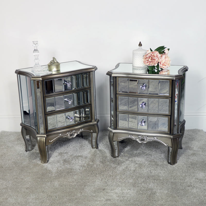 Pair Of Mirrored Bedside Tables Tiffany Range Melody Maison