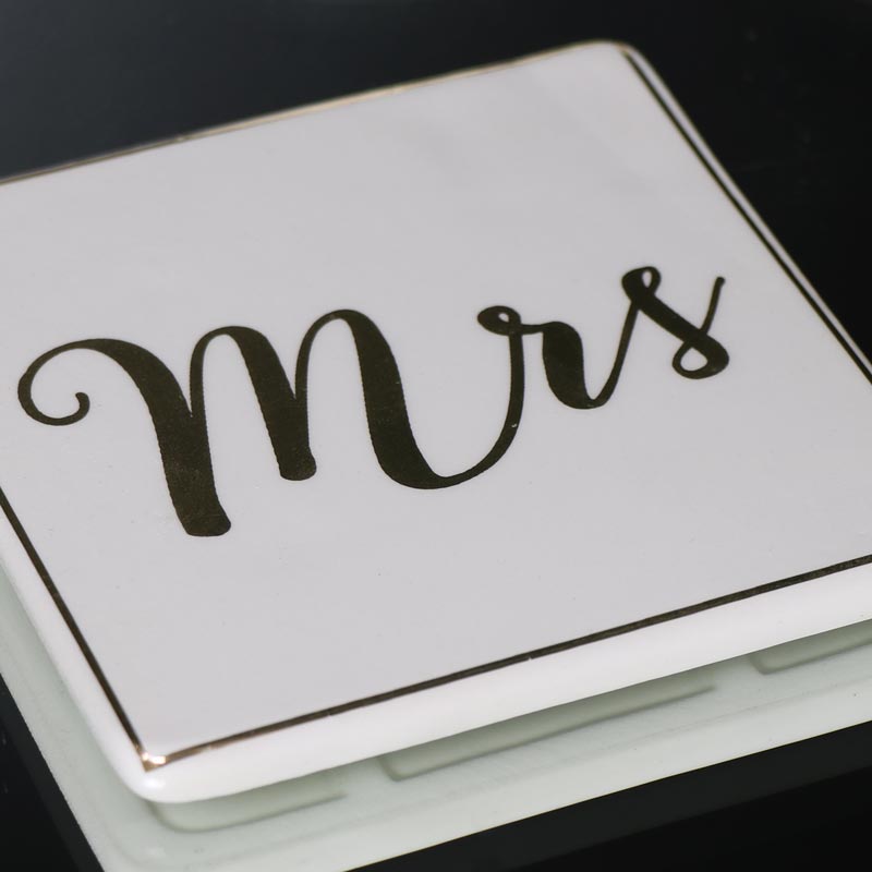 Pair of Mr & Mrs White Ceramic Coasters