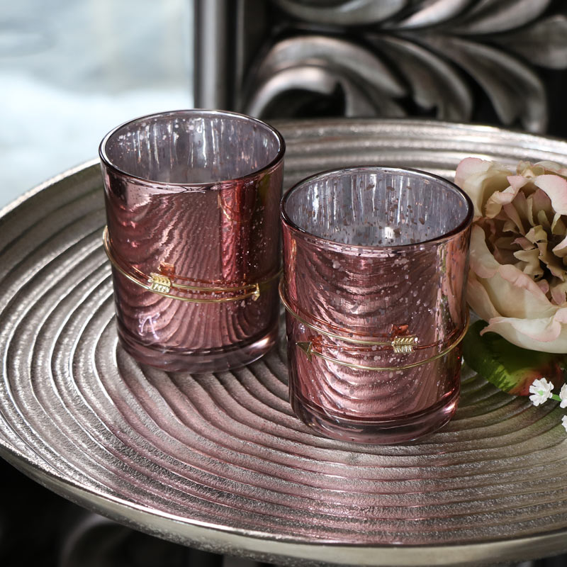 Pair of Pink Glass Tealight Candle Holders