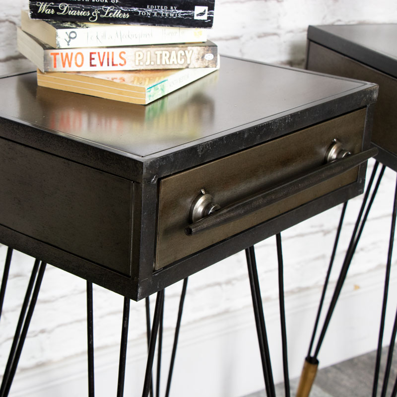 Pair of Retro Industrial Metal Bedside Tables - Melody Maison®