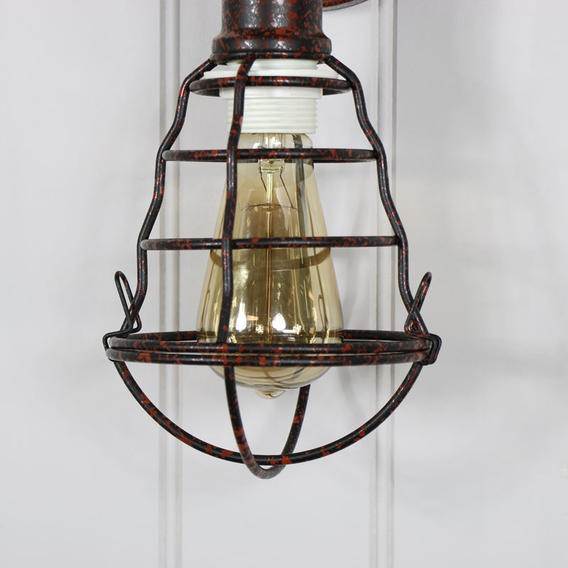 Pair of Rustic Industrial Caged Wall Lights
