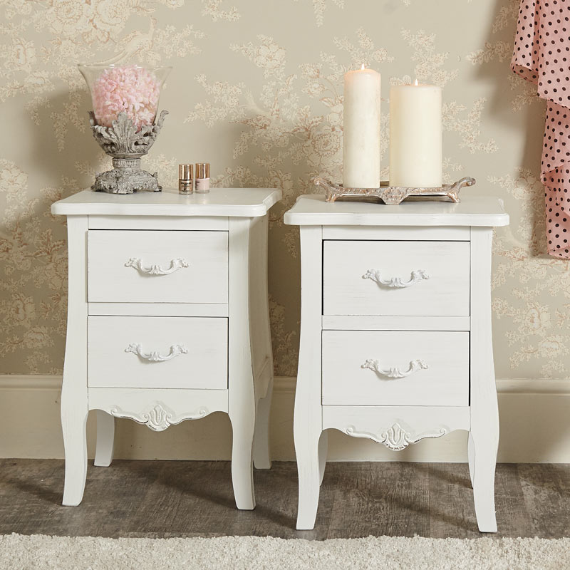 Pair of White 2 Drawer Bedside Chests - Jolie Range