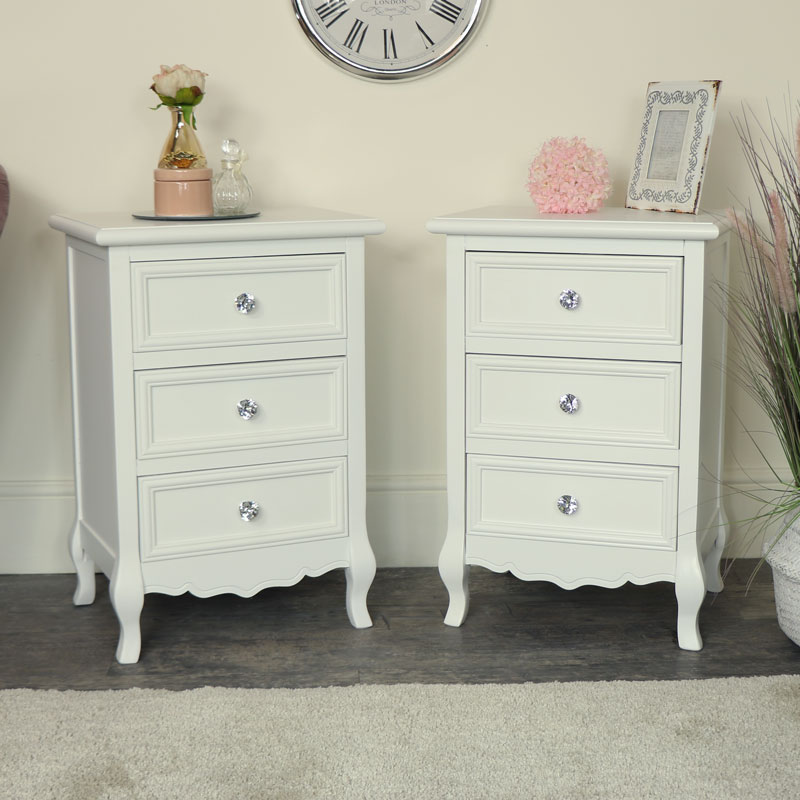 Pair Of White 3 Drawer Bedside Tables Victoria Range Melody