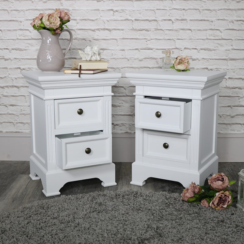 Pair of White Two Drawer Bedside Chest - Daventry White Range SECONDS ITEM