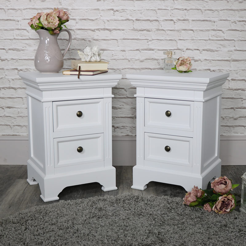 Pair of White Two Drawer Bedside Chest - Daventry White Range SECONDS ITEM