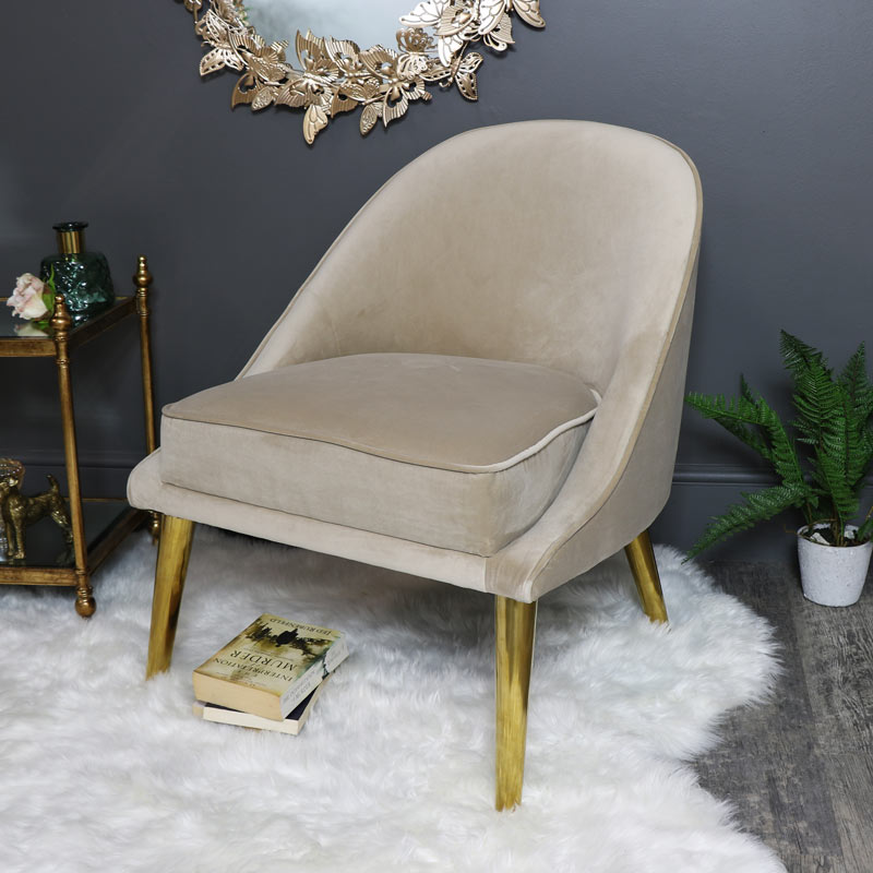Pale Cream Velvet Upholstered Occasional Chair