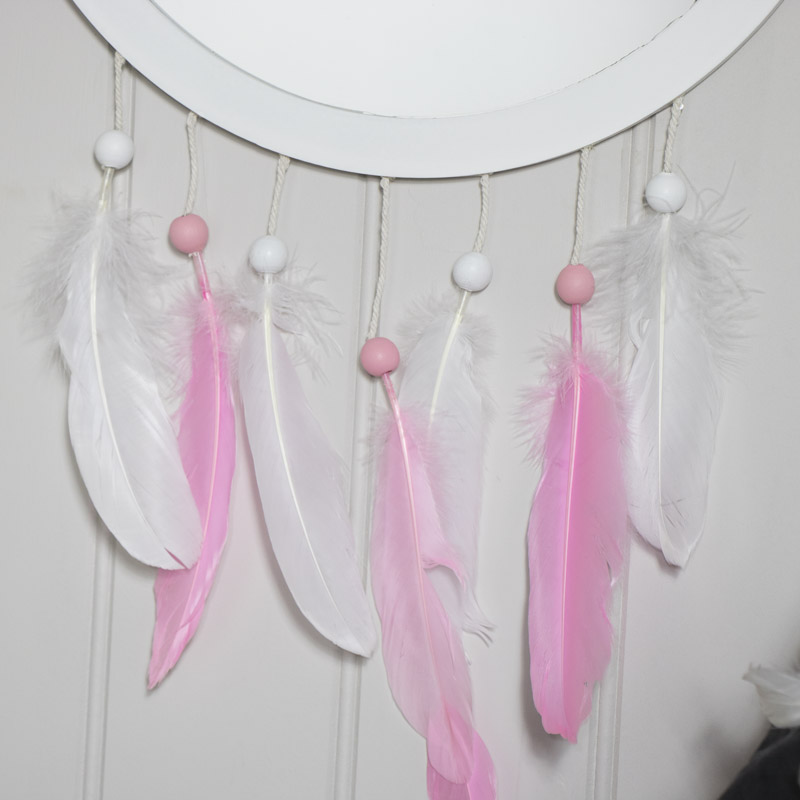 Pink Feather Dreamcatcher Wall Mirror