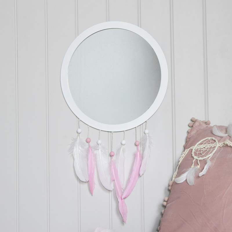 Pink Feather Dreamcatcher Wall Mirror