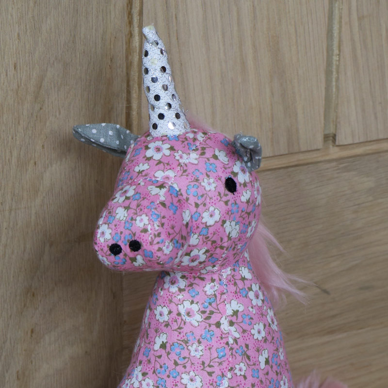 Pink Floral Fabric Unicorn Doorstop