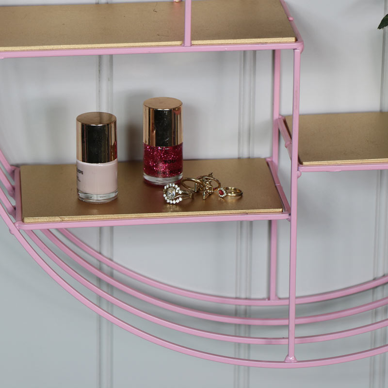 Round Pink Metal Wire Gold Wall Shelves Bedroom Living Room Display Shelf 5055630972635 - Rose Gold Wire Wall Shelf Round Pink Metal Wire Gold Wall Shelves Bedroom Living Room Display Shelf 5055630972635 - Rose Gold Wire Wall Shelf